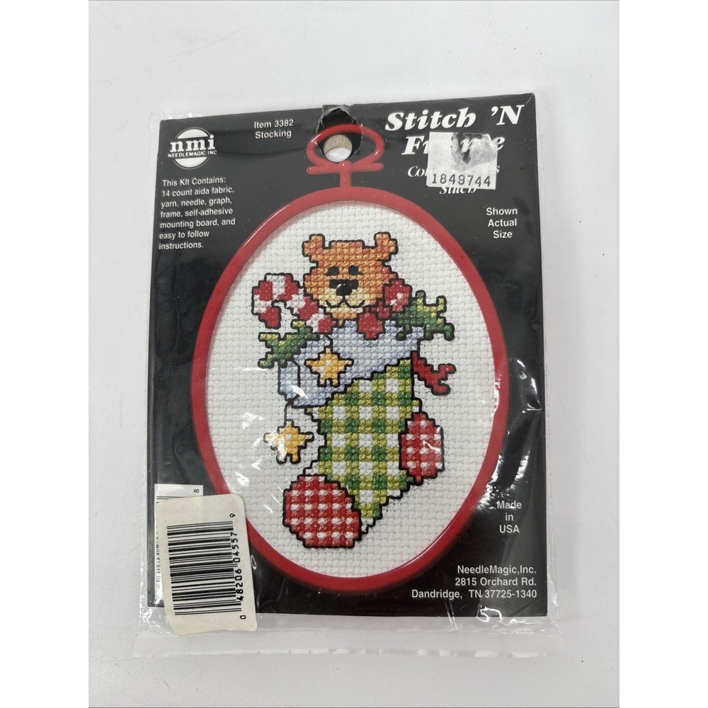 NMI Counted Cross Stitch Framed Stocking/Teddy Bear Christmas Stocking